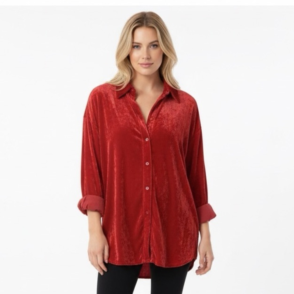We the free crushed velvet red top medium oversized